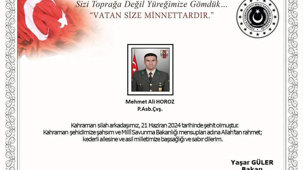 Şehit Astsubay Çavuş Mehmet Ali Horoz'un Kahramanmaraş'taki ailesine acı haber verildi