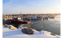 Balıkçılar, kısmen donan Van Gölü'ne buzları kırarak açıldı