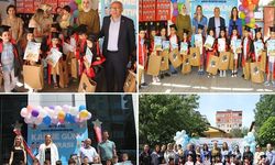 Minik öğrenciler karnelerini aldı