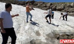 Artvin'de yaylaya çıkan vatandaşlar yazın kar topu oynadı