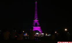 Fransa'nın başkenti Paris'te  Eyfel Kulesi pembeye büründü