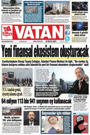 Önce Vatan Gazetesi | Günlük Ulusal Gazete - 18.04.2023 Manşeti