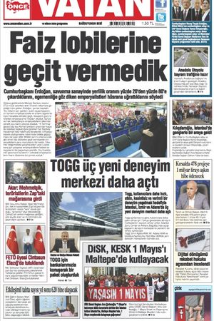 Önce Vatan Gazetesi | Günlük Ulusal Gazete - 19.04.2023 Manşeti