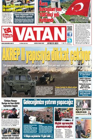 Önce Vatan Gazetesi | Günlük Ulusal Gazete - 25.04.2023 Manşeti